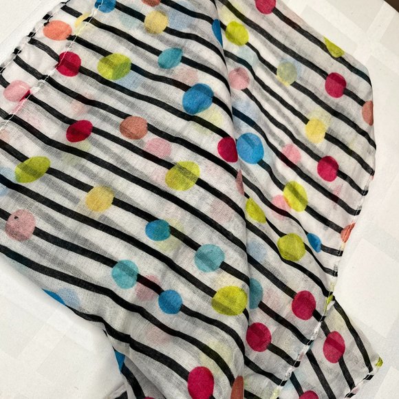 🎨 Modern Striped Scarf with Colorful Dots – Playful & Chic - Picture 3 of 12